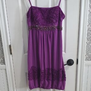 Sue Wong Silk Purple Y2k Beaded Mini Bubble Hem Spaghetti Strap Dress Size 2